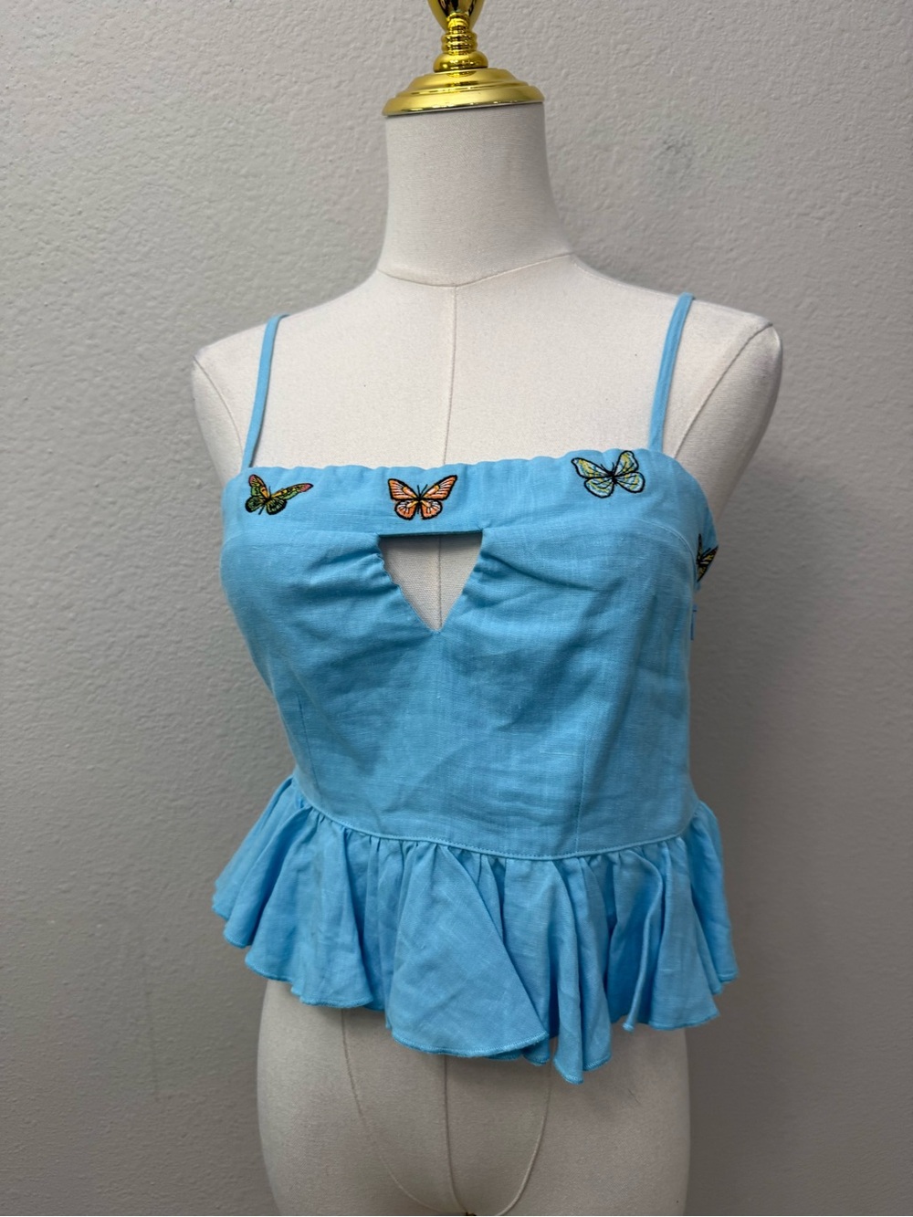 Fanm Mon NWT Marion Front Keyhole Embroidered Strapless Coordinating Peplum Top - Picture 2 of 4